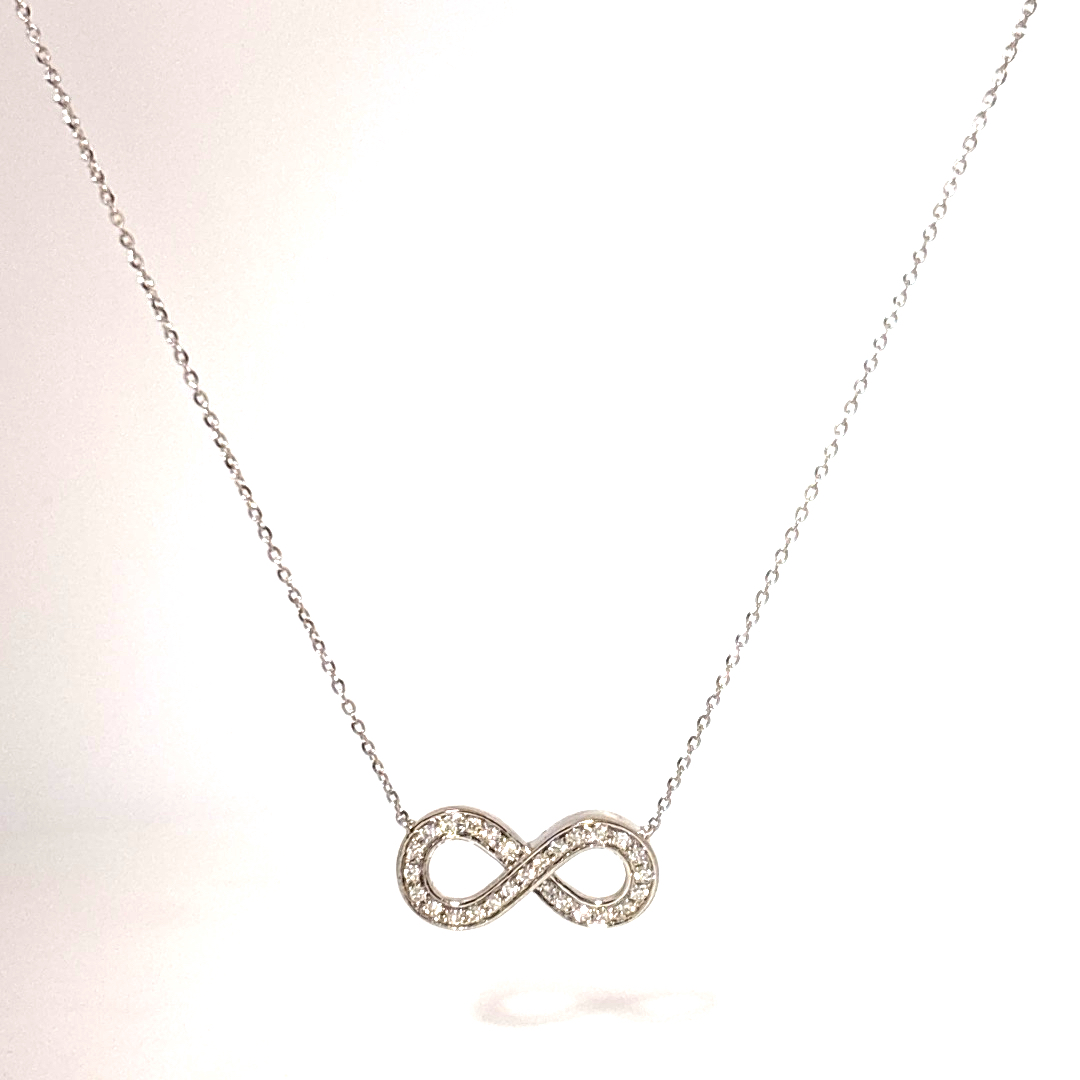 0.20ct Natural Diamonds Infinity, Adjustable Pendant Chain, 14K White Gold