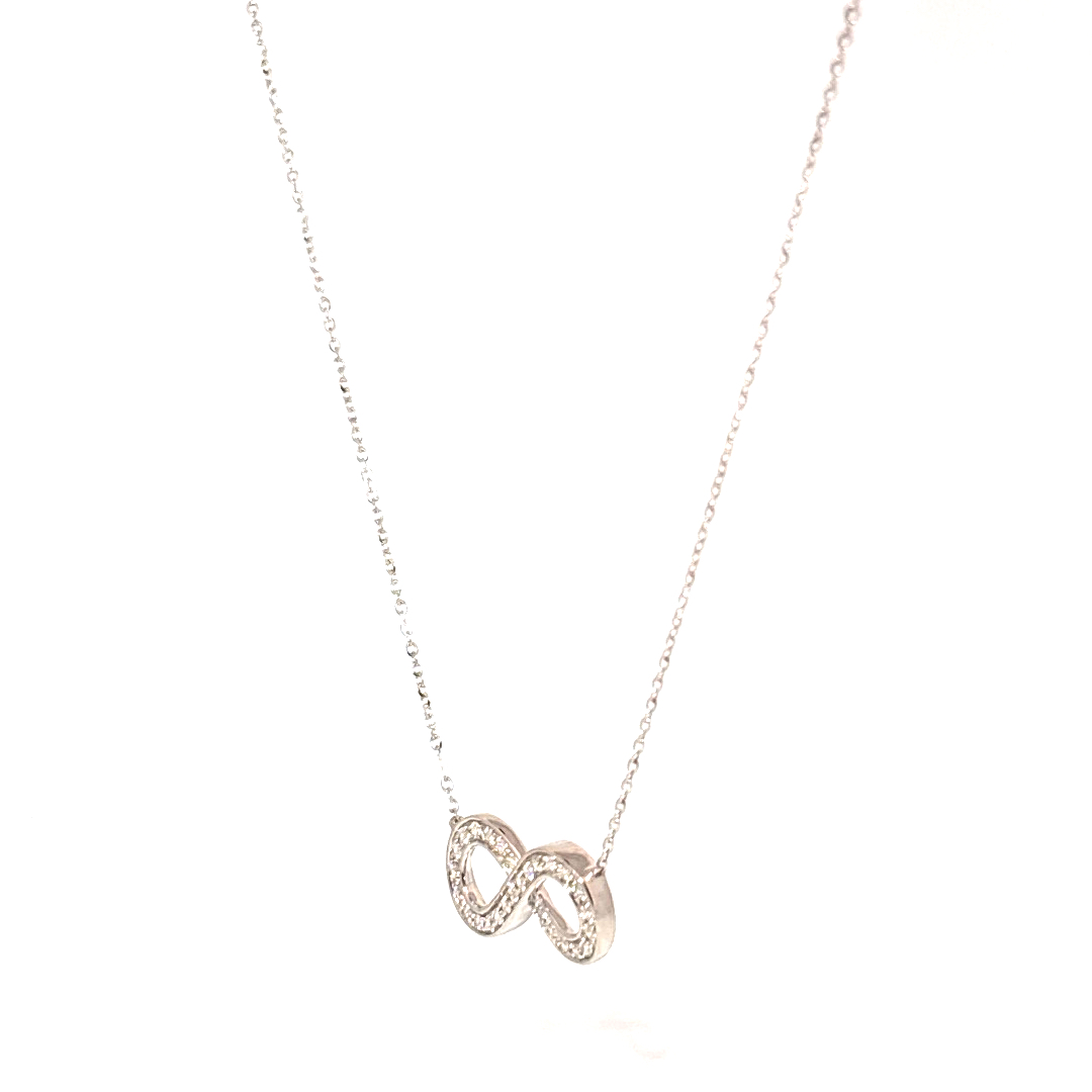 0.20ct Natural Diamonds Infinity, Adjustable Pendant Chain, 14K White Gold