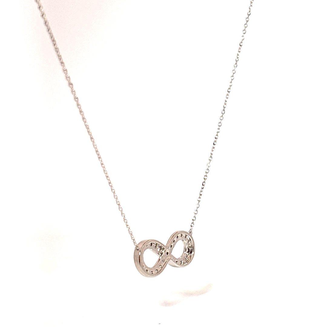 0.20ct Natural Diamonds Infinity, Adjustable Pendant Chain, 14K White Gold