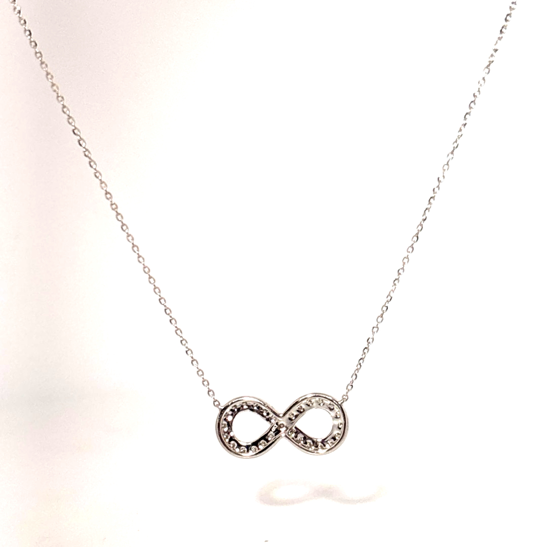 0.20ct Natural Diamonds Infinity, Adjustable Pendant Chain, 14K White Gold