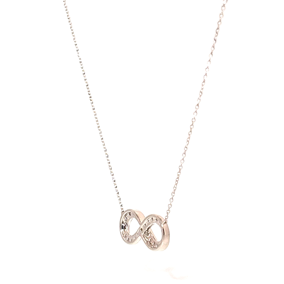 0.20ct Natural Diamonds Infinity, Adjustable Pendant Chain, 14K White Gold