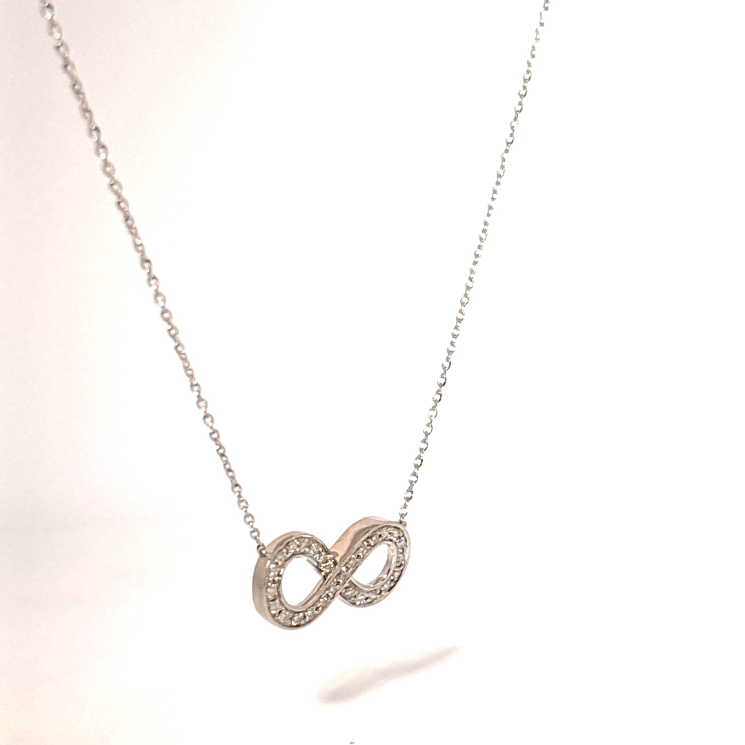 0.20ct Natural Diamonds Infinity, Adjustable Pendant Chain, 14K White Gold