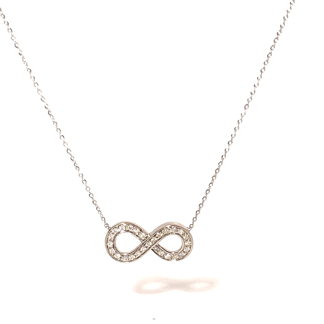 0.20ct Natural Diamonds Infinity, Adjustable Pendant Chain, 14K White Gold