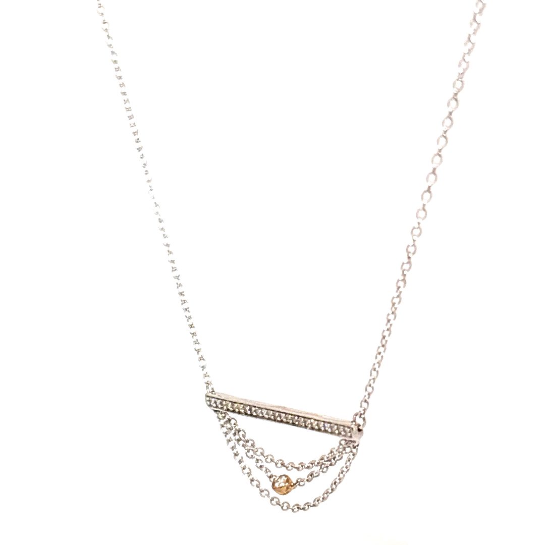 Natural Diamonds (1/7 CT), Bar Pendent Chain, 10K White/Yellow Gold