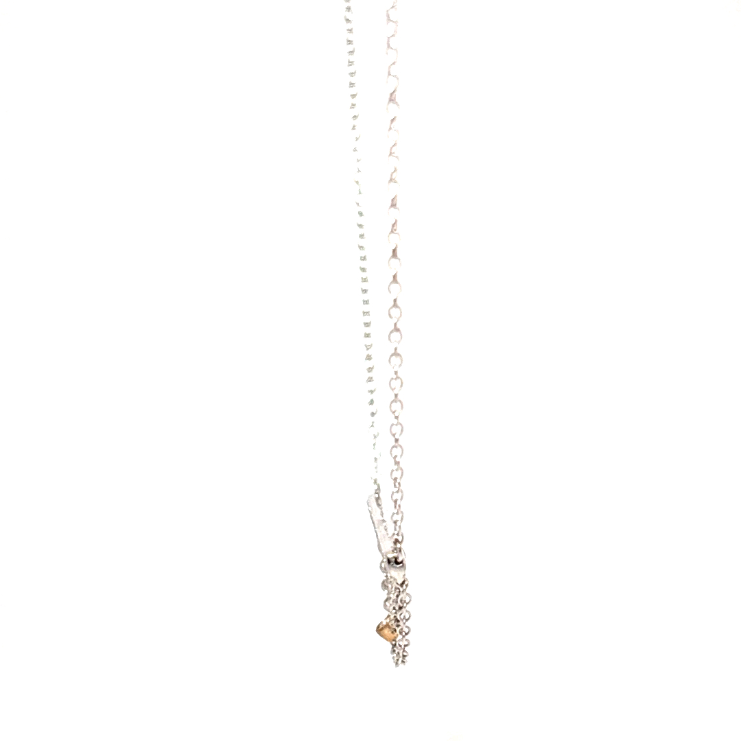 Natural Diamonds (1/7 CT), Bar Pendent Chain, 10K White/Yellow Gold