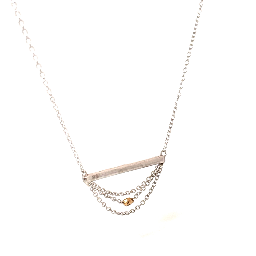 Natural Diamonds (1/7 CT), Bar Pendent Chain, 10K White/Yellow Gold