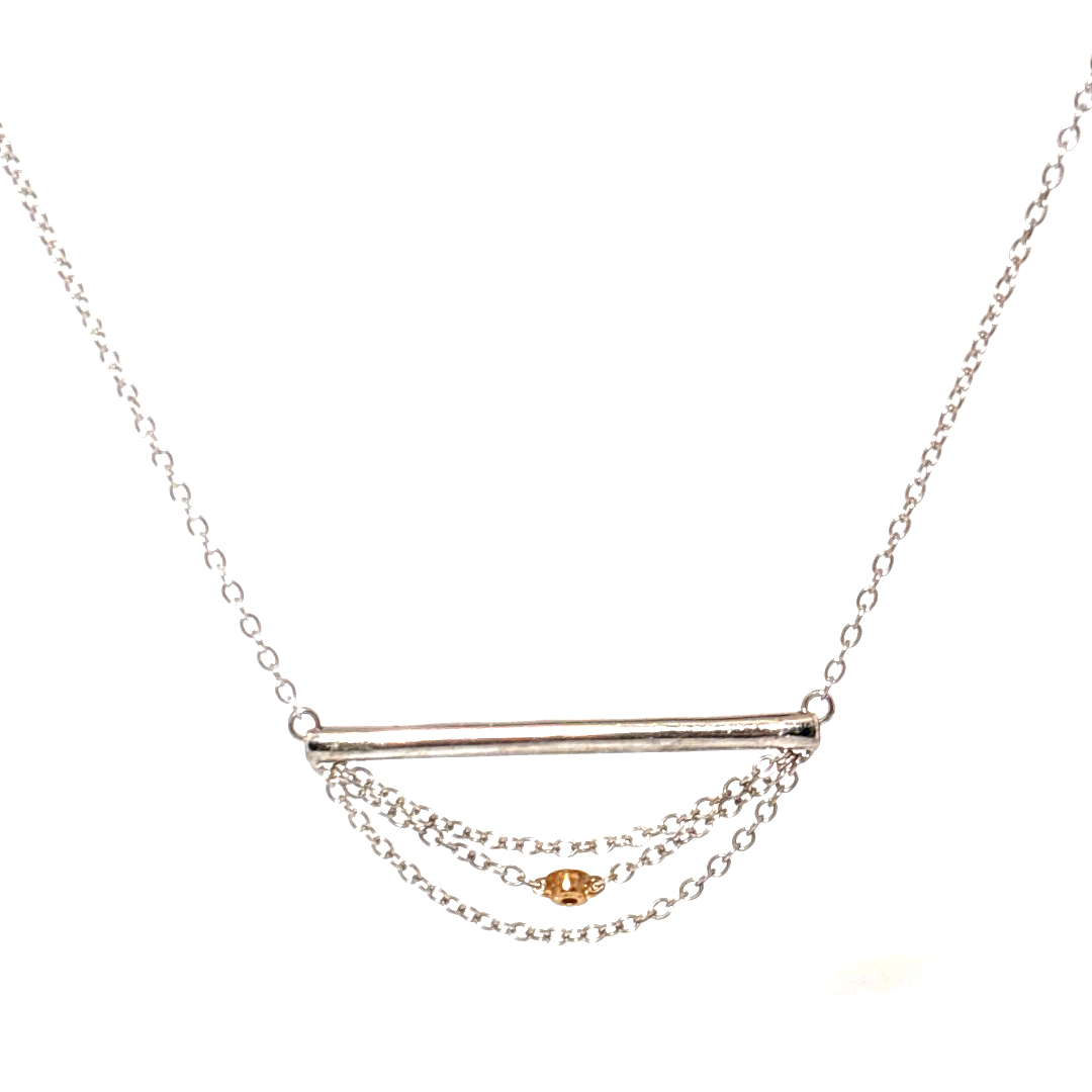 Natural Diamonds (1/7 CT), Bar Pendent Chain, 10K White/Yellow Gold