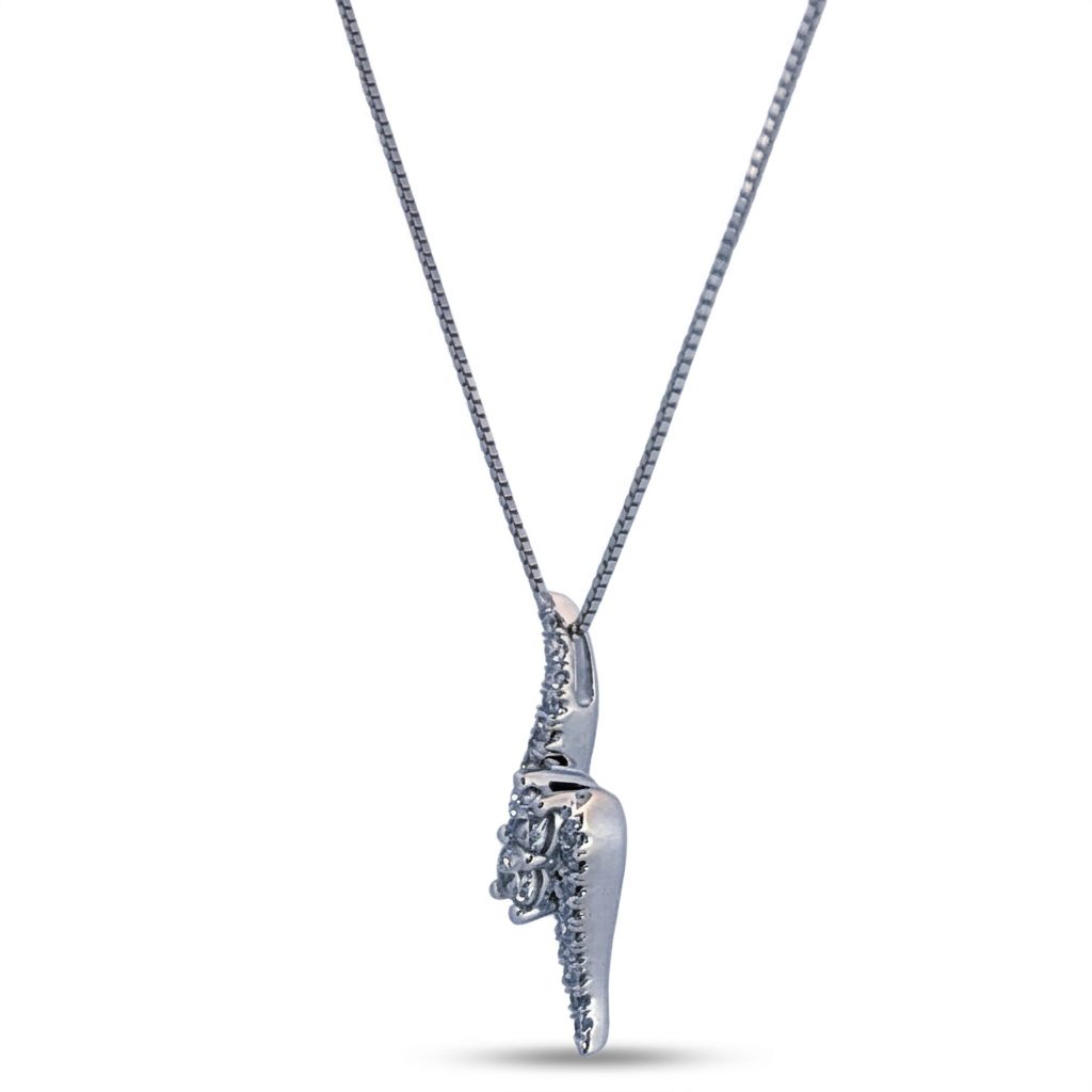 14K White Gold Necklace, set with 1 Brilliant Cut Diamond (0.40ct, G, SI1) and 20 Round Diamonds (0.01ct each, H, I1).