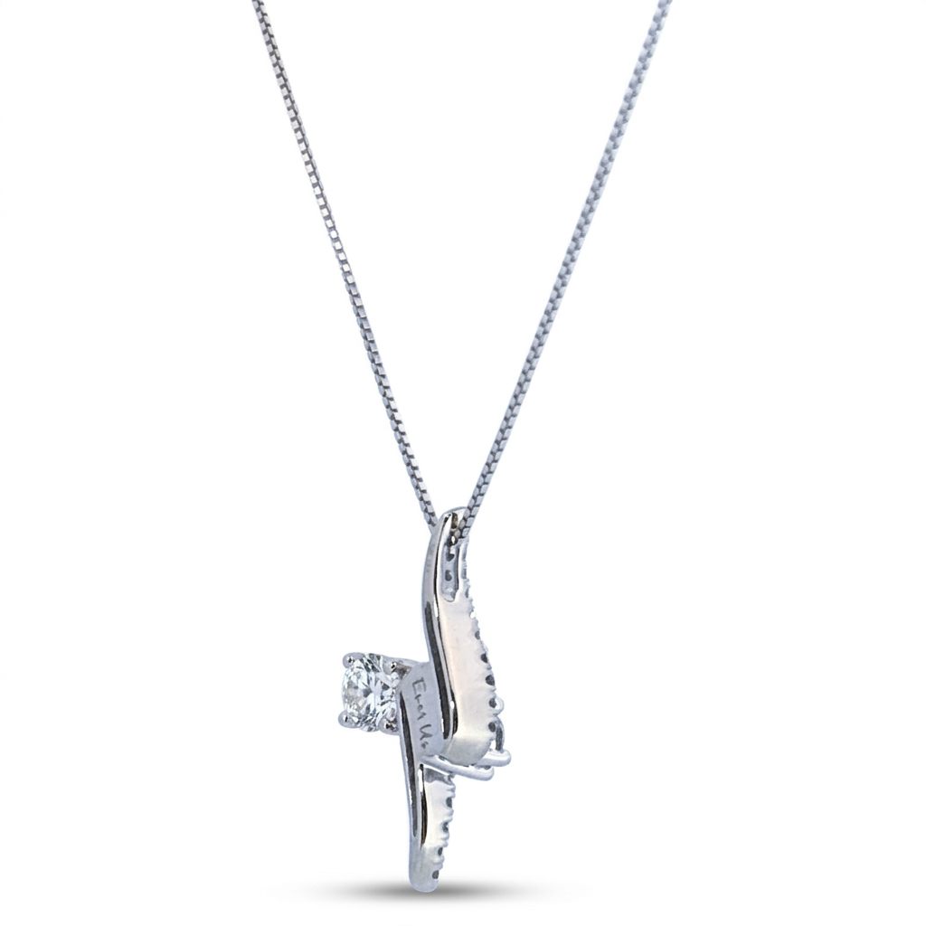 14K White Gold Necklace, set with 1 Brilliant Cut Diamond (0.40ct, G, SI1) and 20 Round Diamonds (0.01ct each, H, I1).