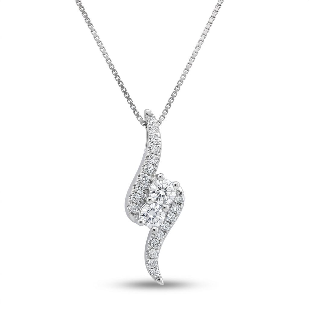 14K White Gold Necklace, set with 1 Brilliant Cut Diamond (0.40ct, G, SI1) and 20 Round Diamonds (0.01ct each, H, I1).