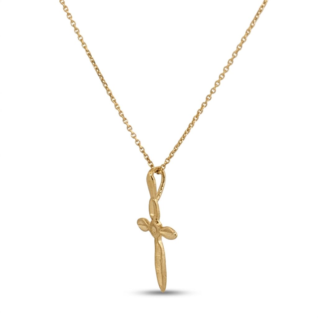 14K Yellow Gold Necklace, unisex, chain with a small cross pendant.