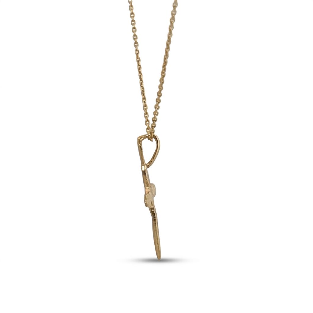 14K Yellow Gold Necklace, unisex, chain with a small cross pendant.