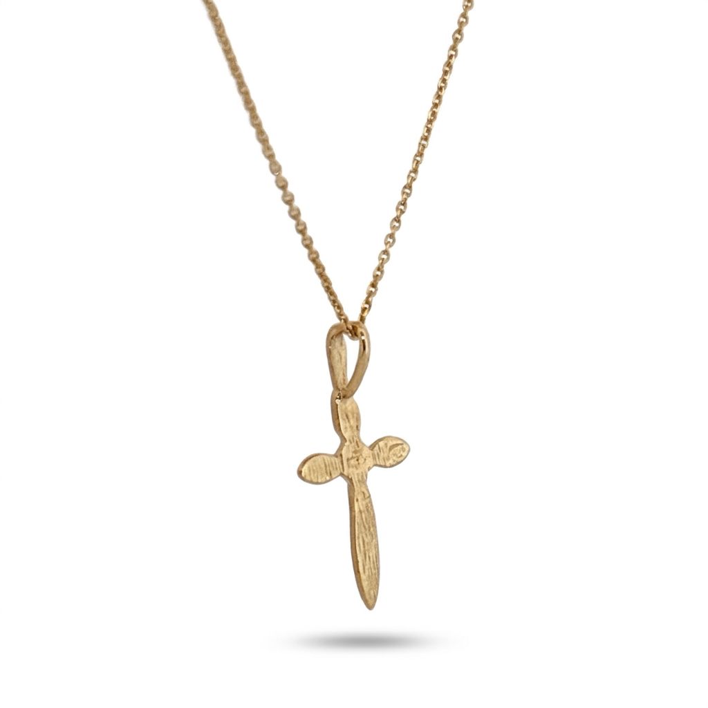 14K Yellow Gold Necklace, unisex, chain with a small cross pendant.