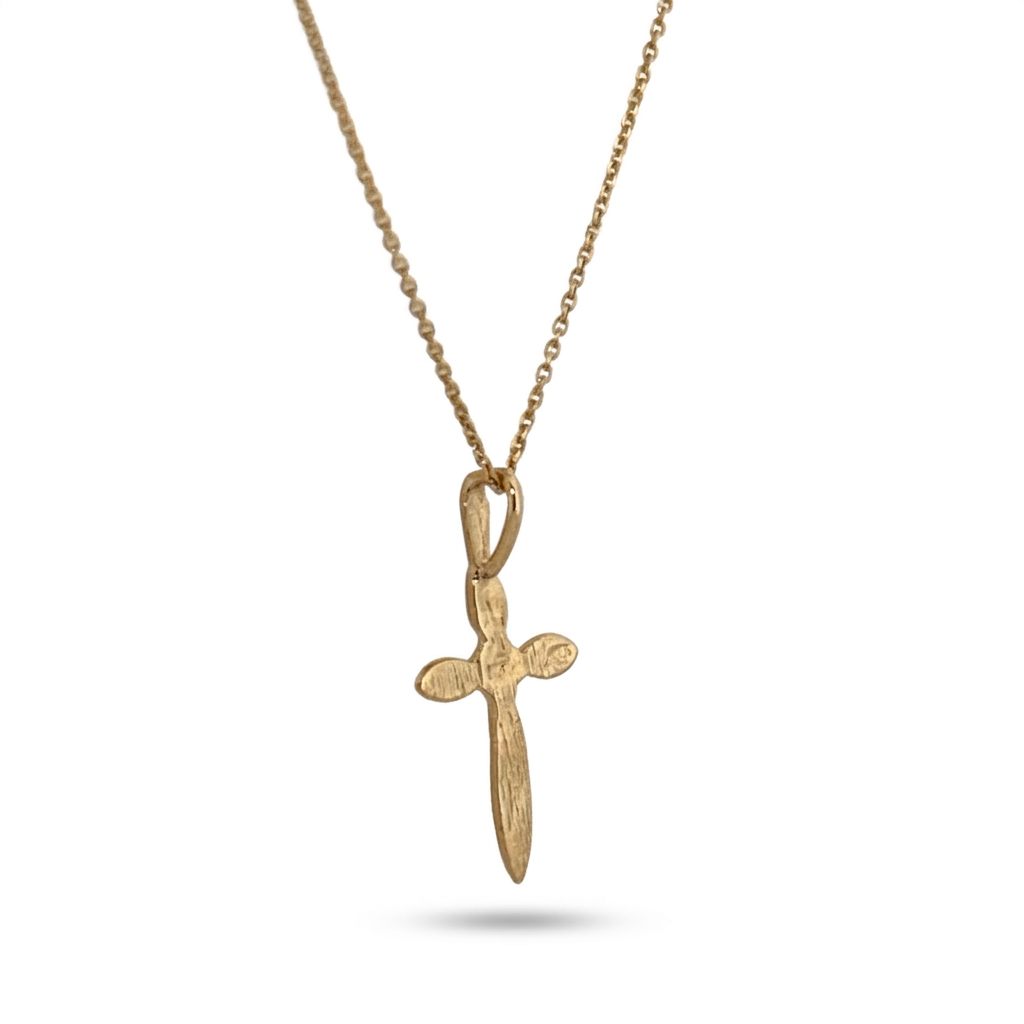 14K Yellow Gold Necklace, unisex, chain with a small cross pendant.