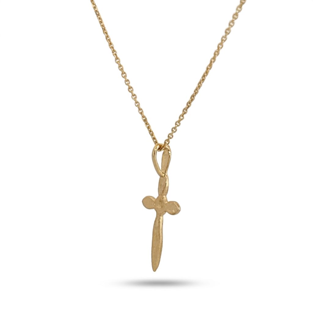 14K Yellow Gold Necklace, unisex, chain with a small cross pendant.