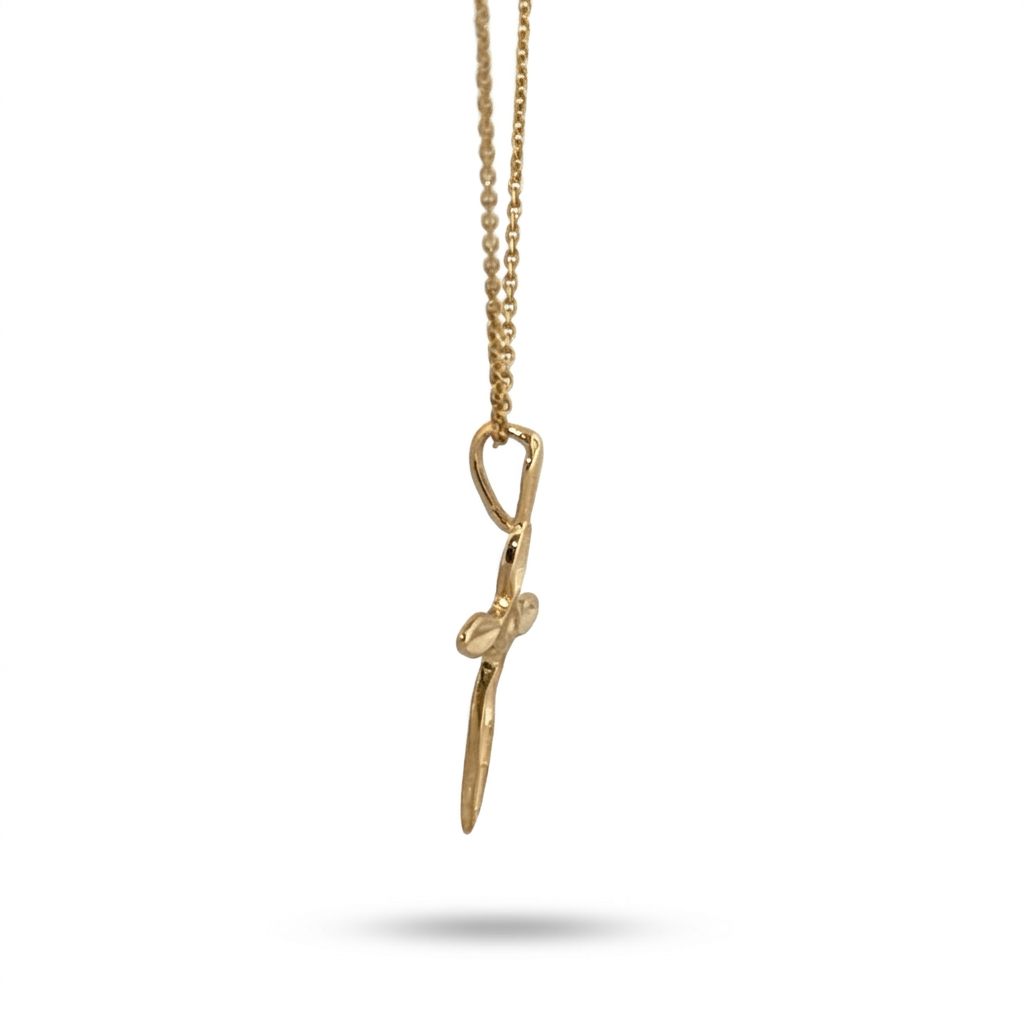 14K Yellow Gold Necklace, unisex, chain with a small cross pendant.