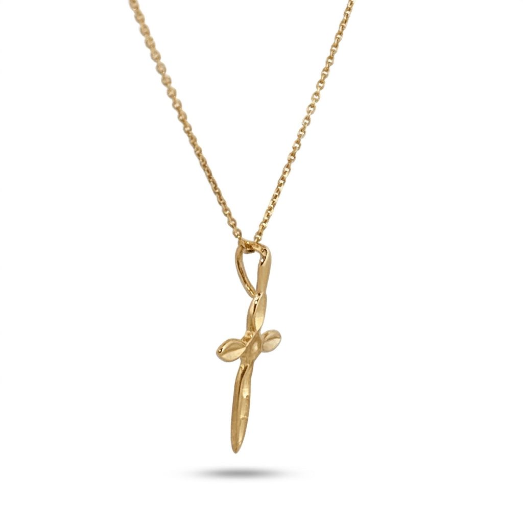 14K Yellow Gold Necklace, unisex, chain with a small cross pendant.