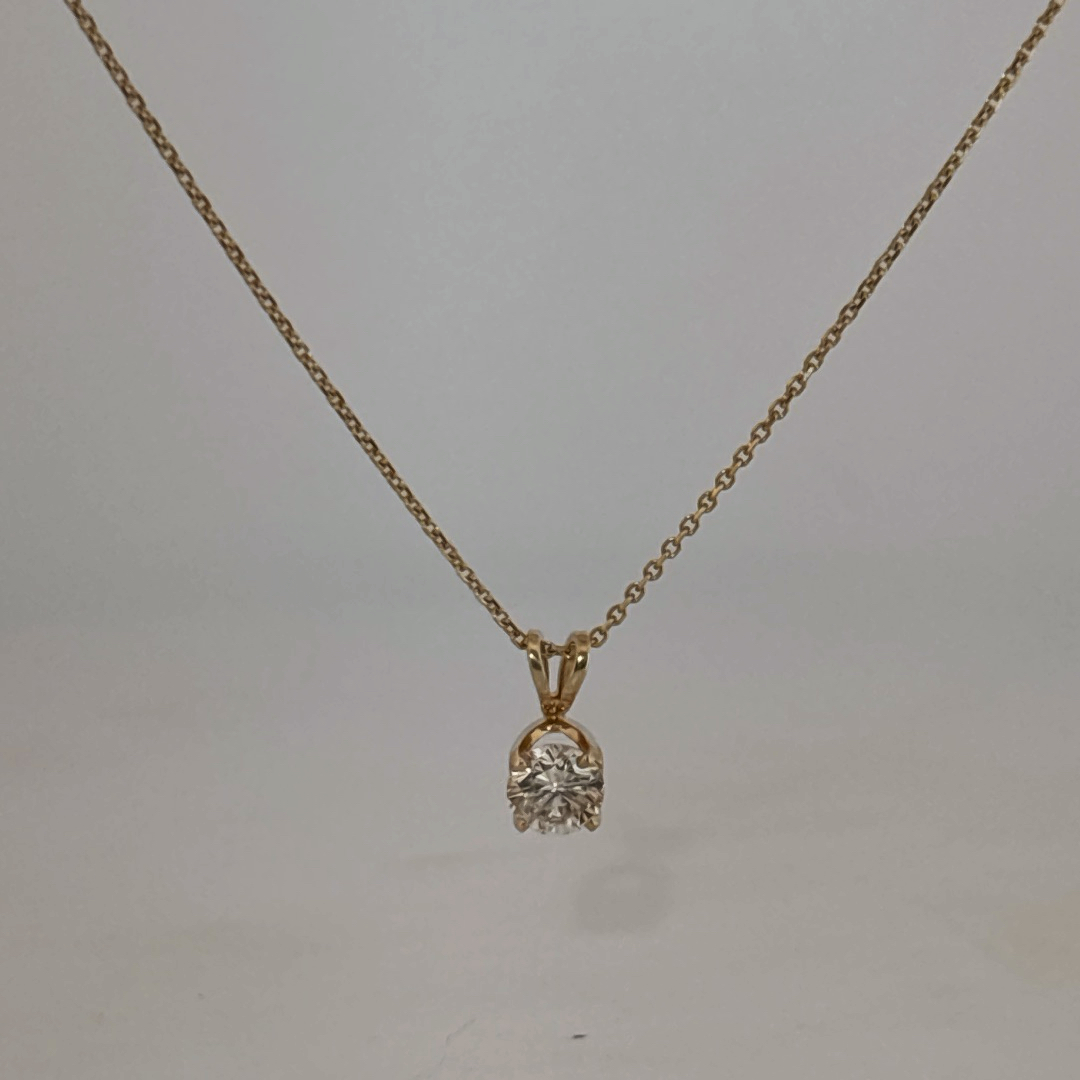 14K Yellow Gold Necklace, set with 1 Round Brilliant Cut Diamond (0.44ct, F, SI)