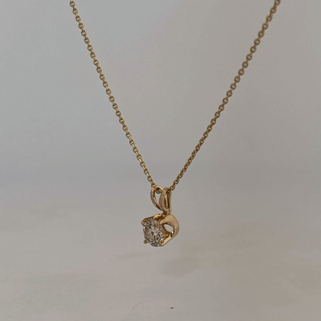 14K Yellow Gold Necklace, set with 1 Round Brilliant Cut Diamond (0.44ct, F, SI)