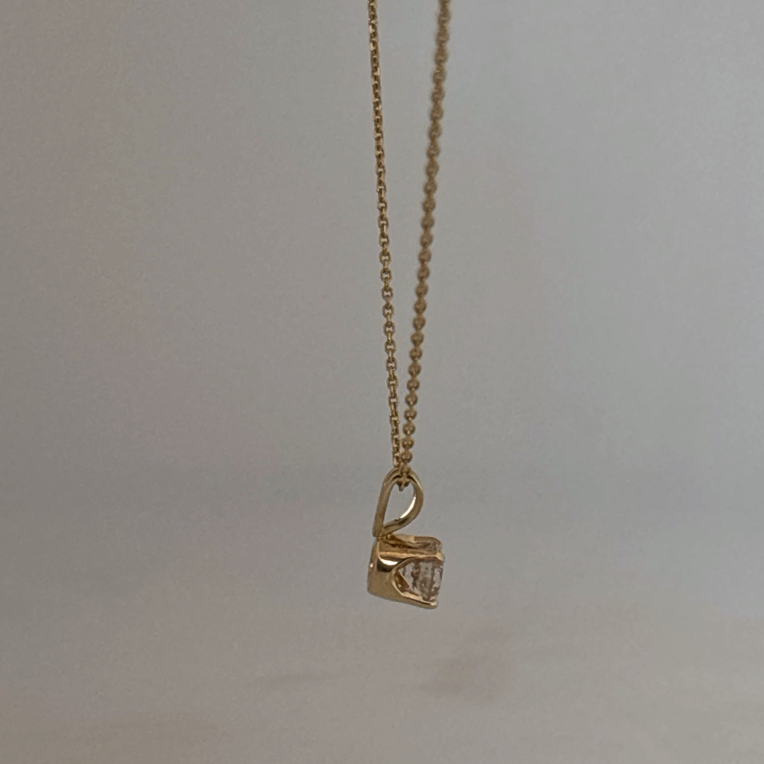 14K Yellow Gold Necklace, set with 1 Round Brilliant Cut Diamond (0.44ct, F, SI)