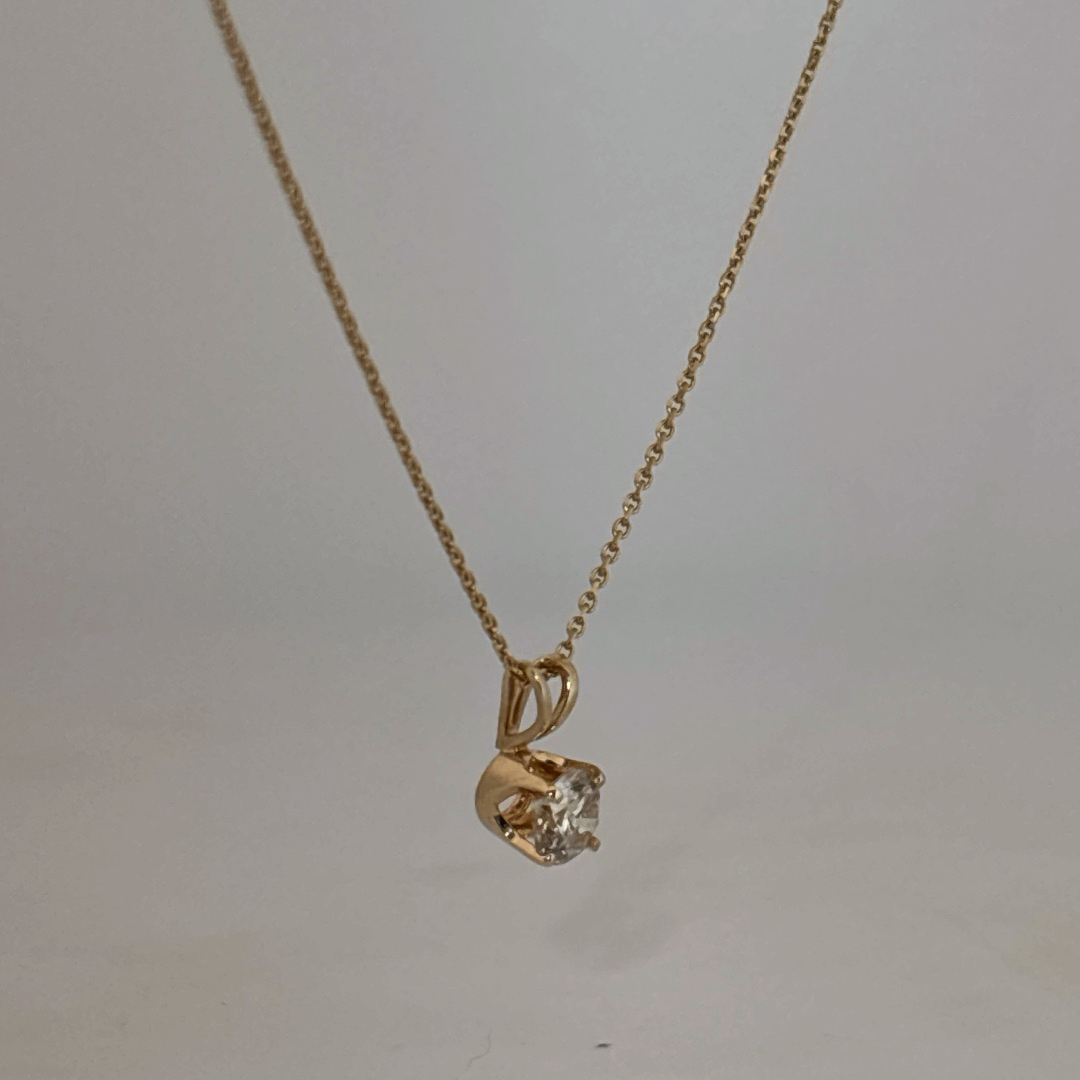 14K Yellow Gold Necklace, set with 1 Round Brilliant Cut Diamond (0.44ct, F, SI)