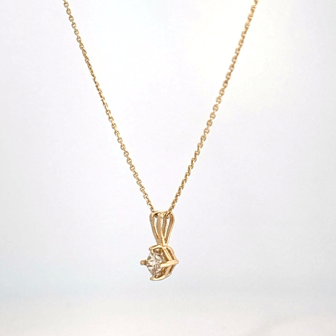 14K Yellow Gold Necklace with 1 Princess Cut Diamond (0.25ct, G, SI1) pendant.