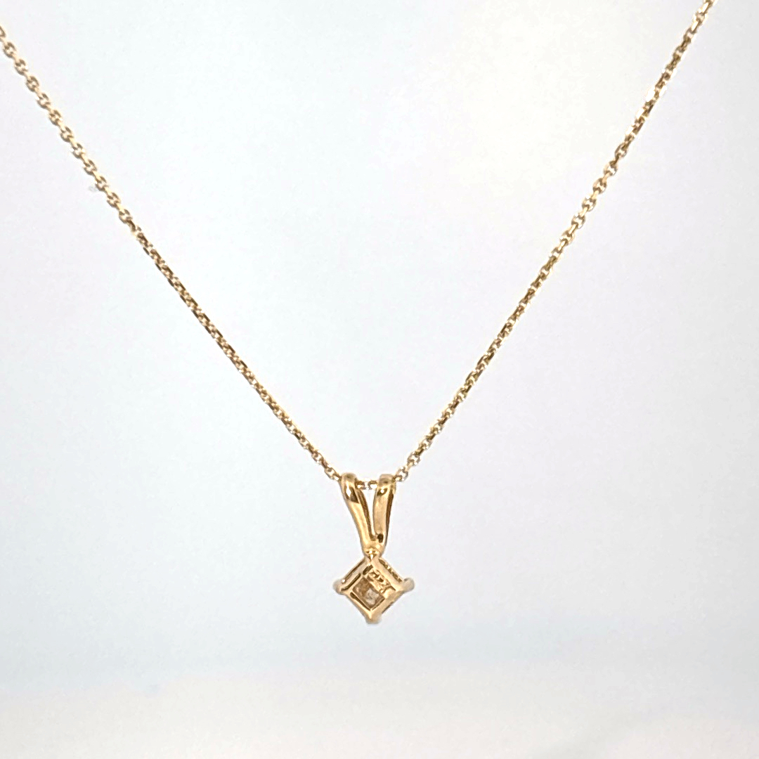 14K Yellow Gold Necklace with 1 Princess Cut Diamond (0.25ct, G, SI1) pendant.