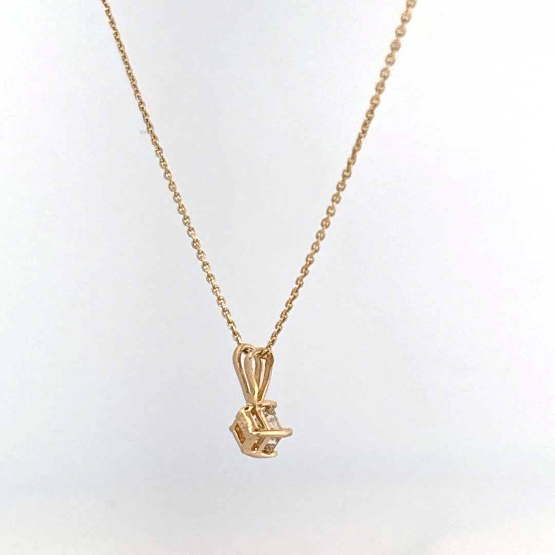 14K Yellow Gold Necklace with 1 Princess Cut Diamond (0.25ct, G, SI1) pendant.