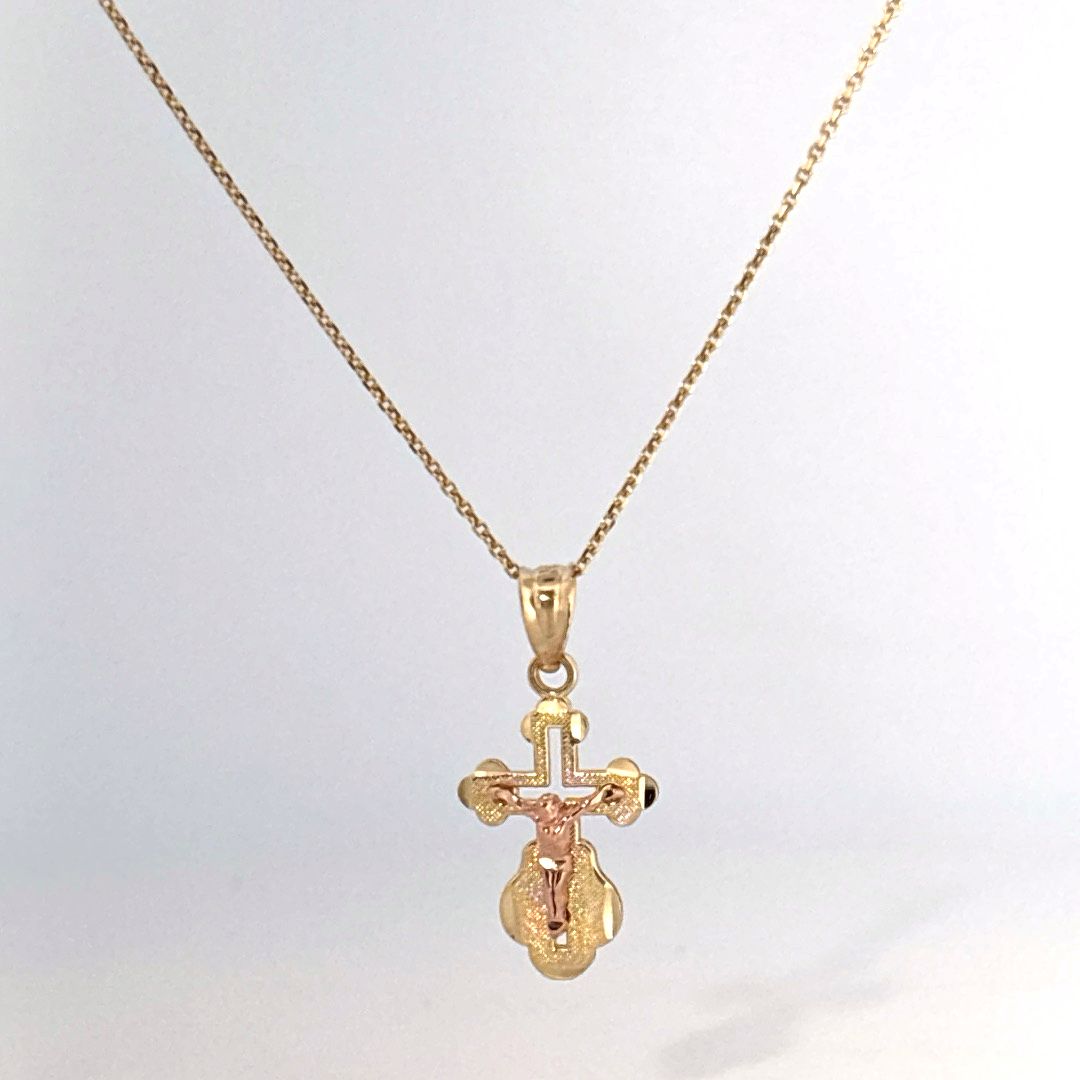 14K Dual Yellow and Rose Gold Necklace with Crucifix Pendant, Female.