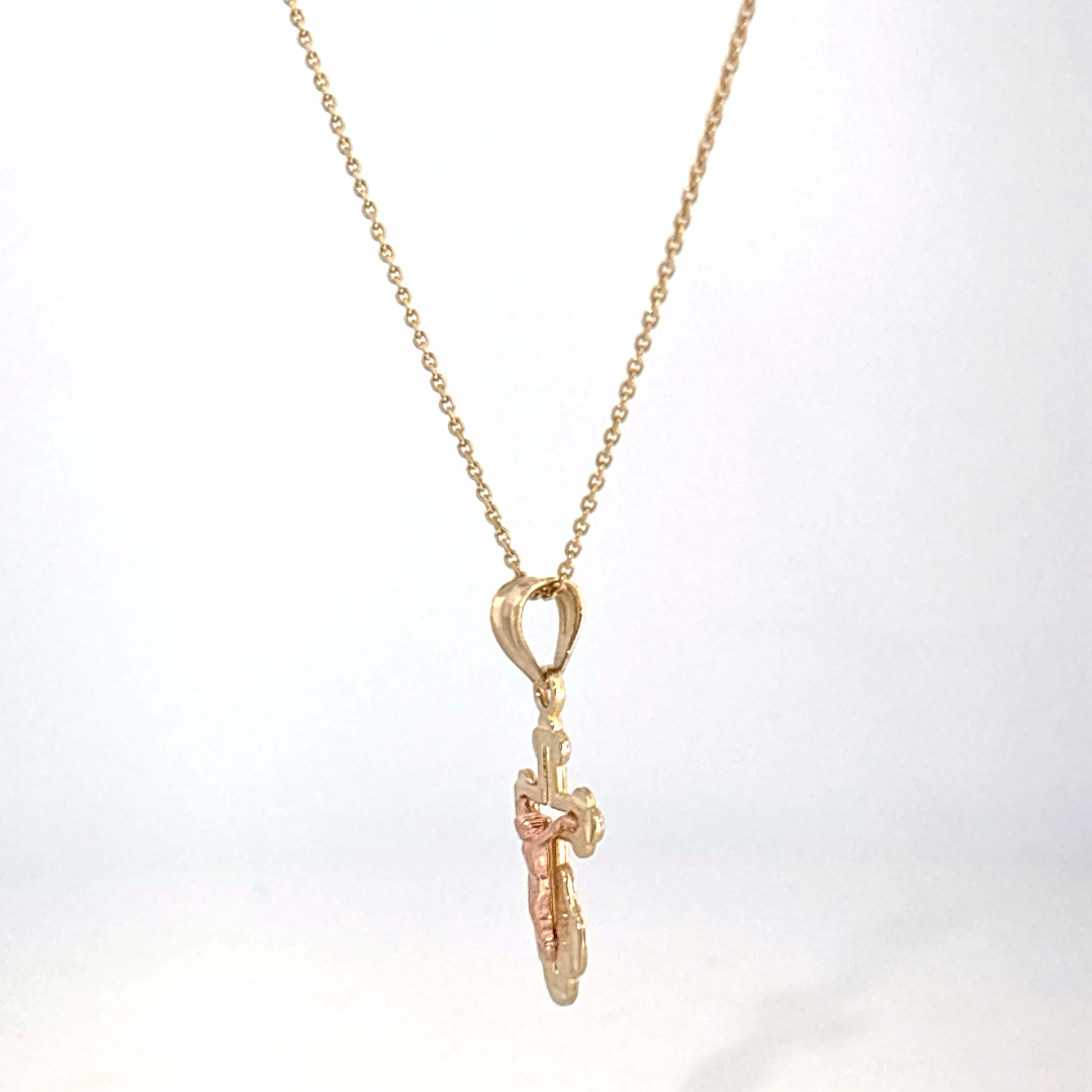 14K Dual Yellow and Rose Gold Necklace with Crucifix Pendant, Female.