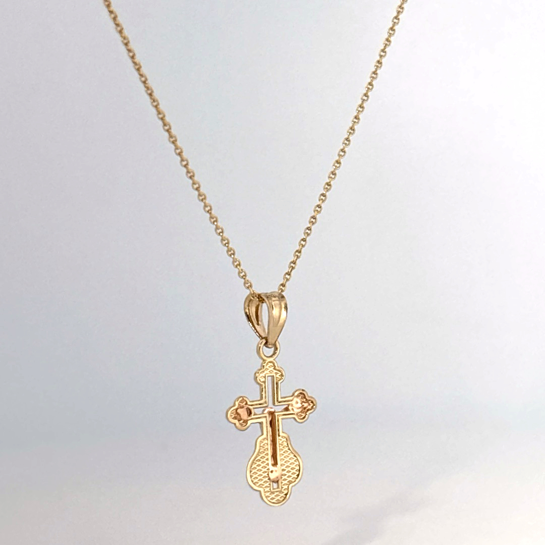 14K Dual Yellow and Rose Gold Necklace with Crucifix Pendant, Female.