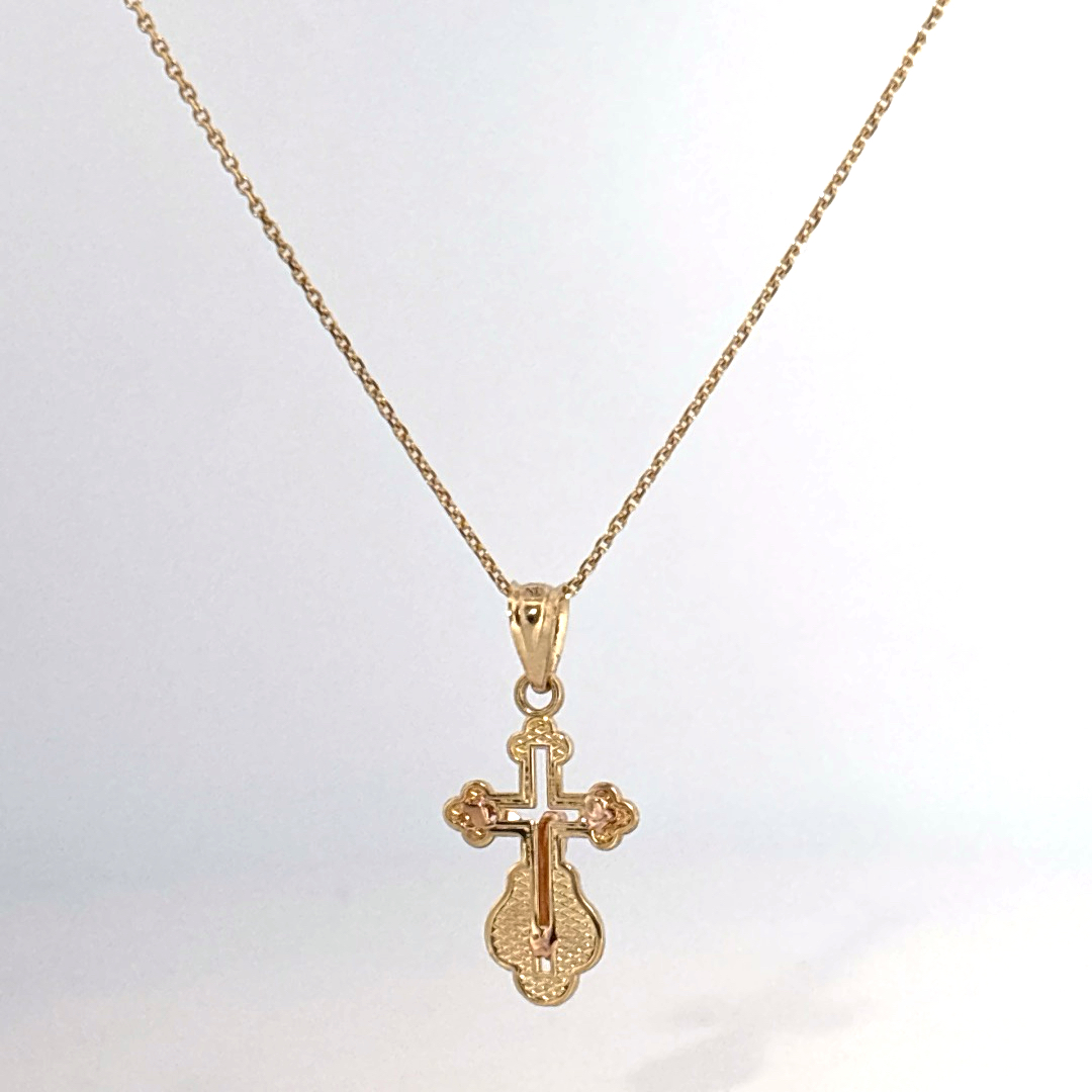14K Dual Yellow and Rose Gold Necklace with Crucifix Pendant, Female.