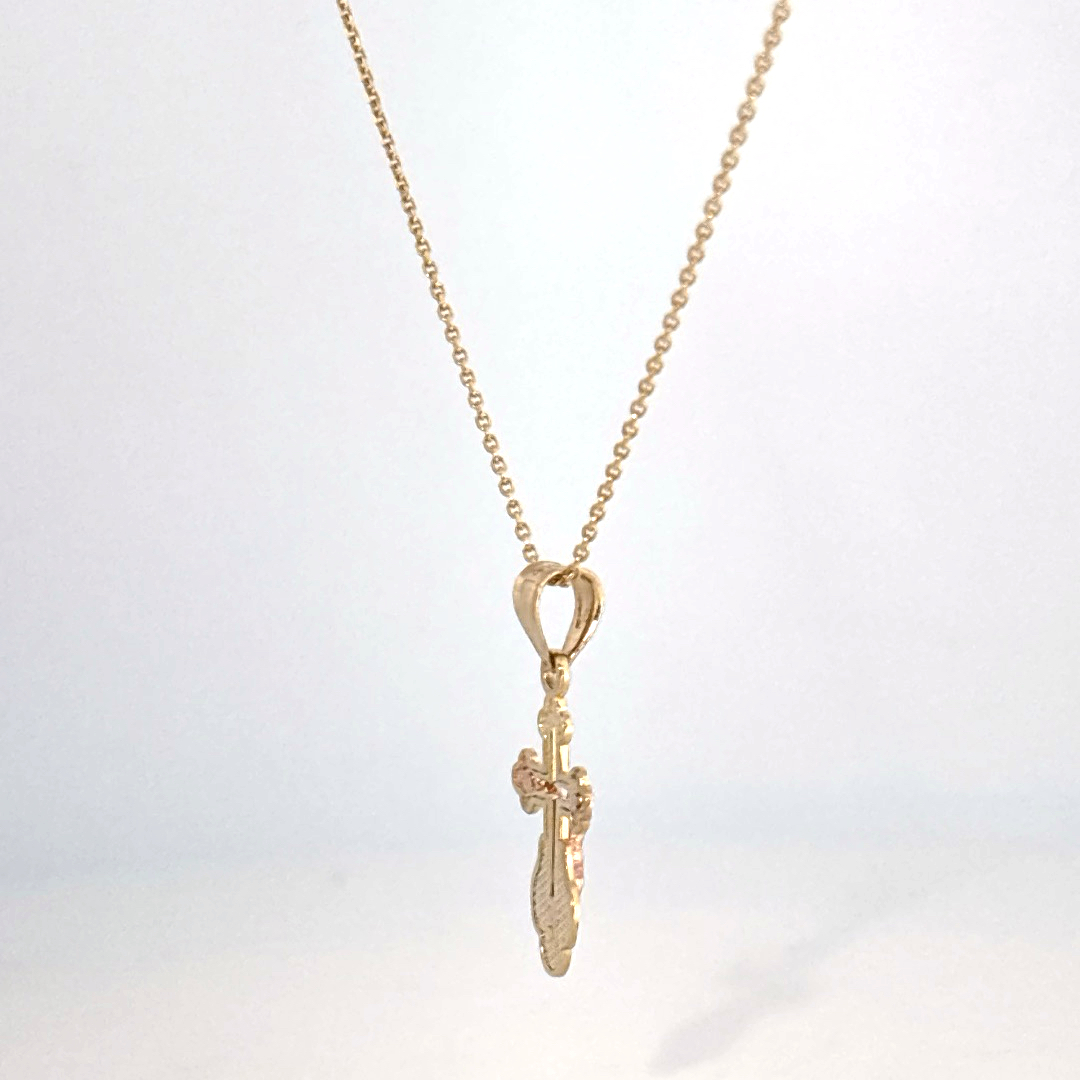 14K Dual Yellow and Rose Gold Necklace with Crucifix Pendant, Female.