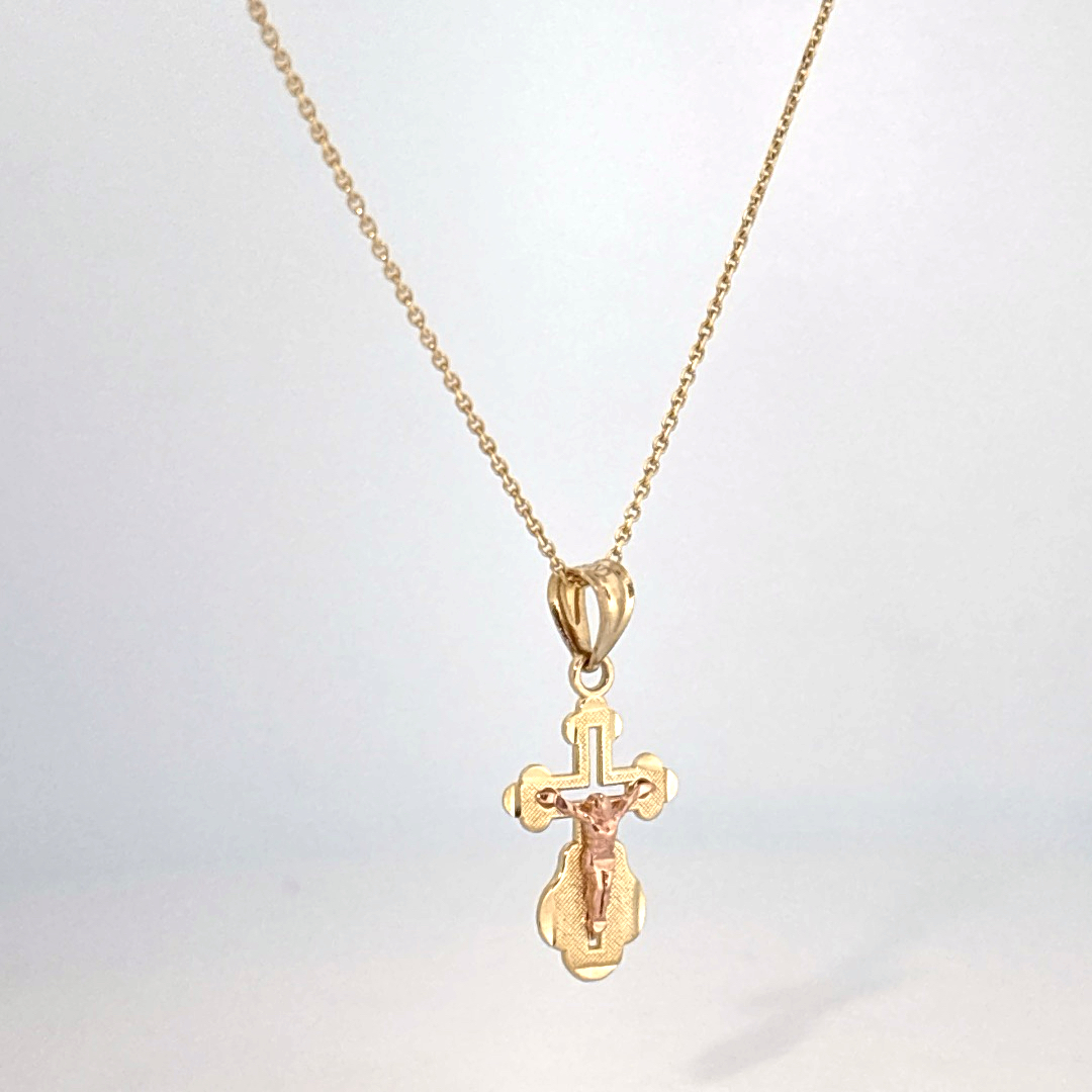 14K Dual Yellow and Rose Gold Necklace with Crucifix Pendant, Female.