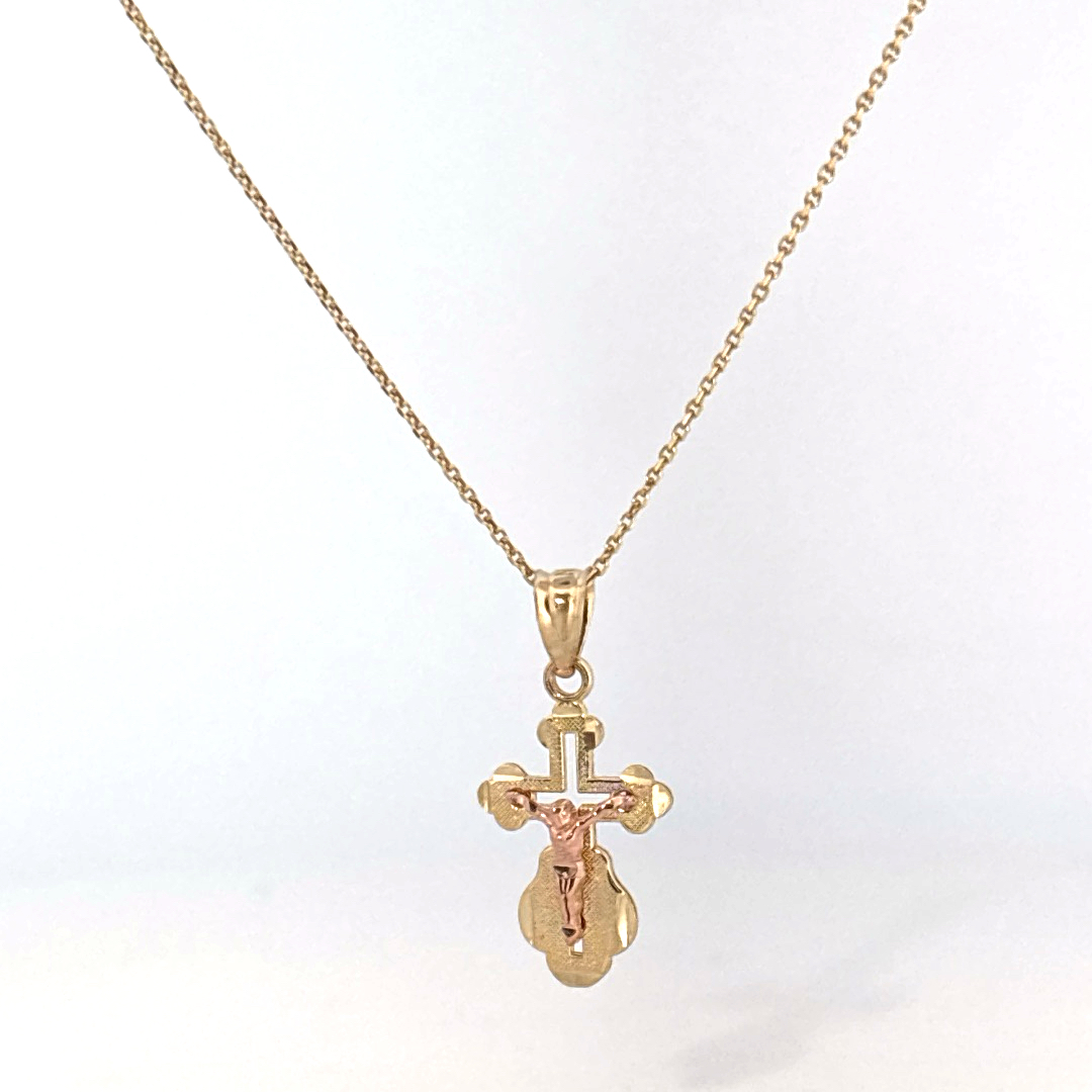 14K Dual Yellow and Rose Gold Necklace with Crucifix Pendant, Female.