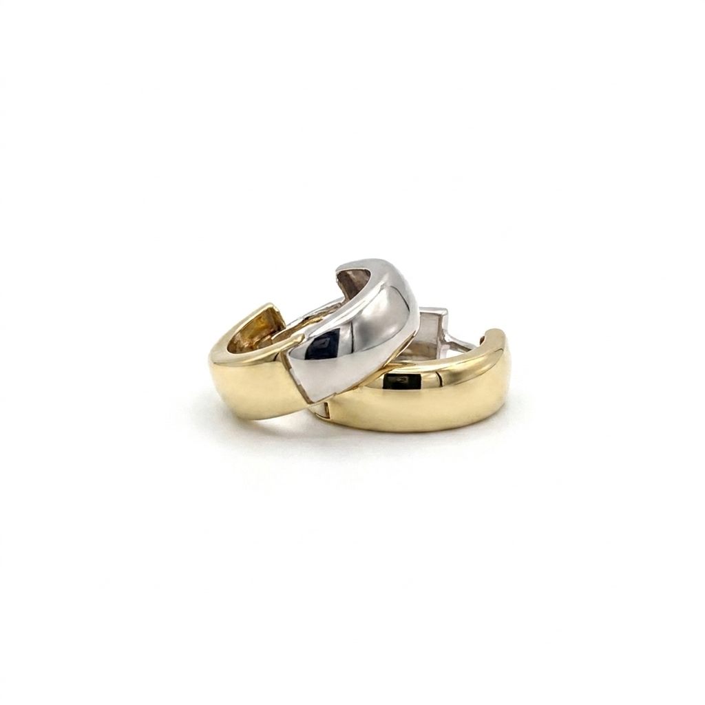 18K Dual White/Yellow Gold Earrings, 2.32g, Female style.