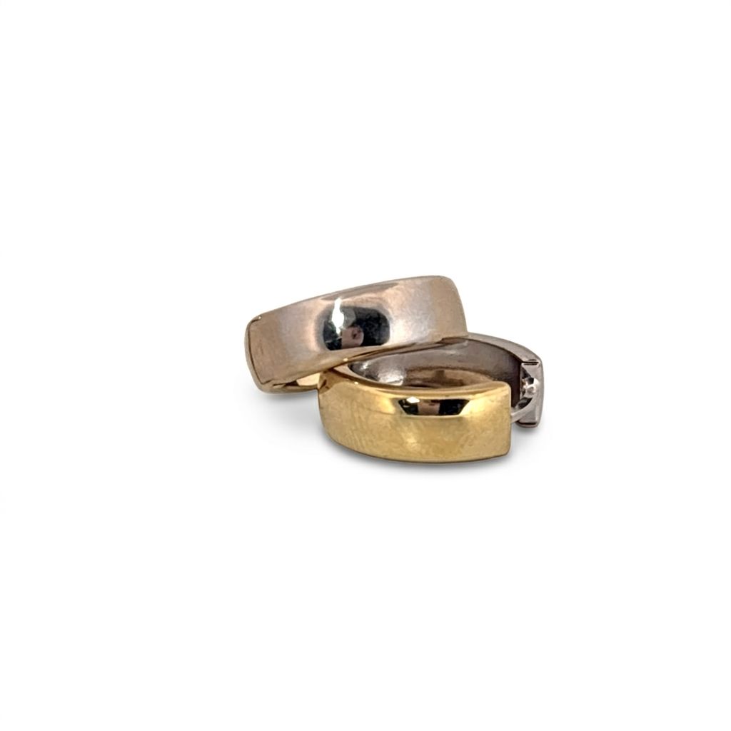 18K Dual White/Yellow Gold Earrings, 2.32g, Female style.