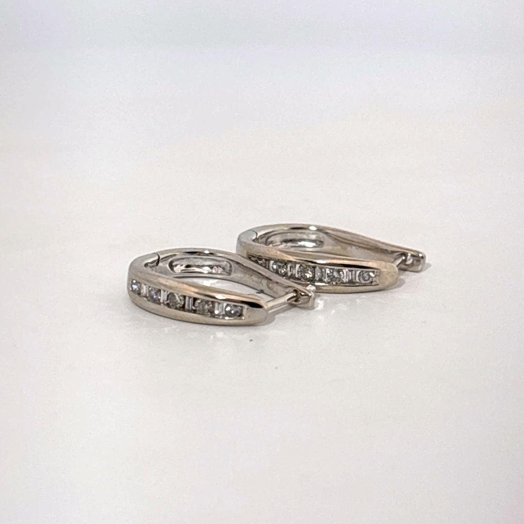 10K White Gold Earrings, set with Channel-Set Round Diamonds, Female.