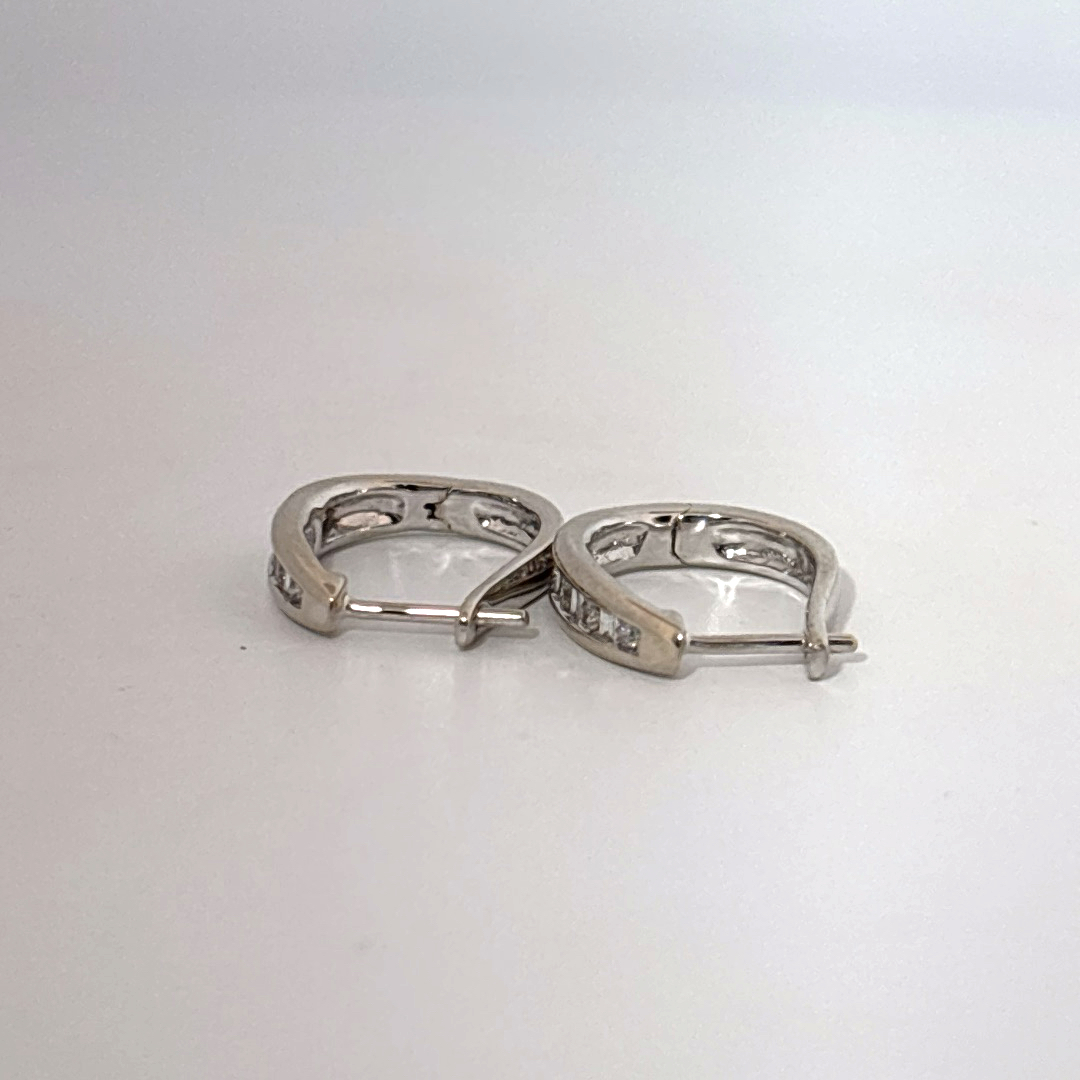 10K White Gold Earrings, set with Channel-Set Round Diamonds, Female.