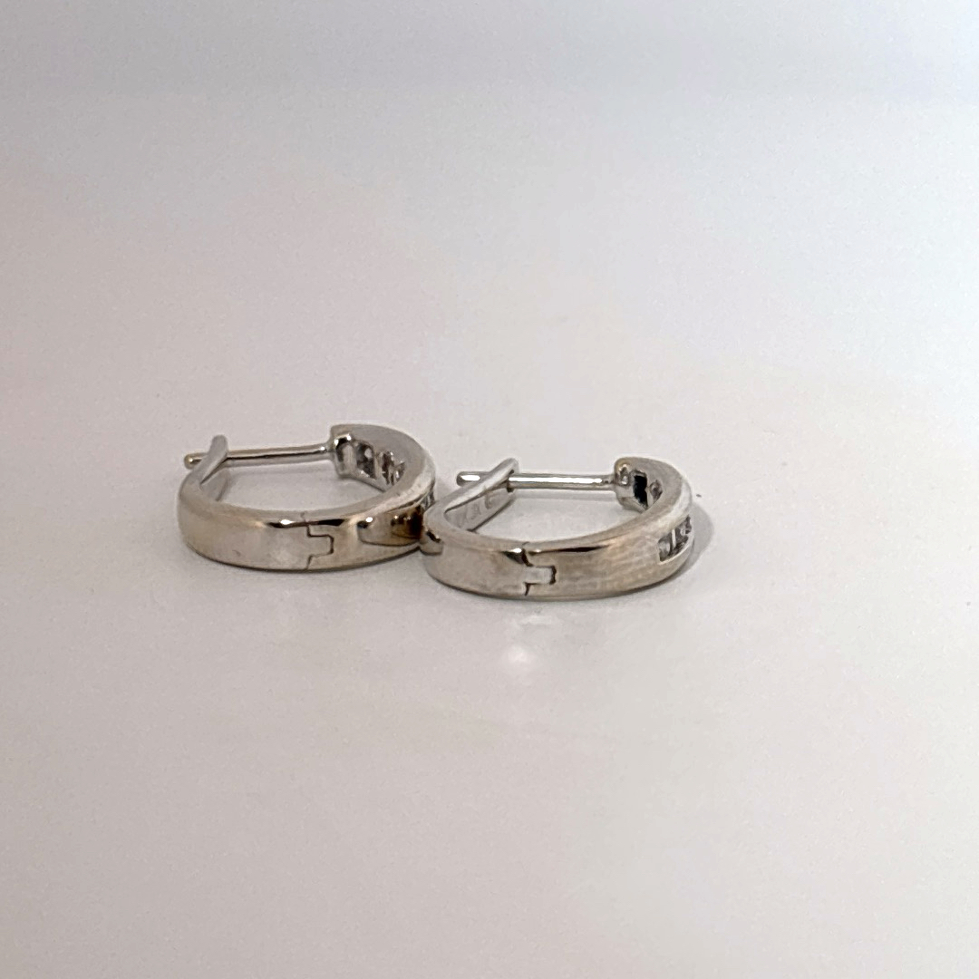 10K White Gold Earrings, set with Channel-Set Round Diamonds, Female.