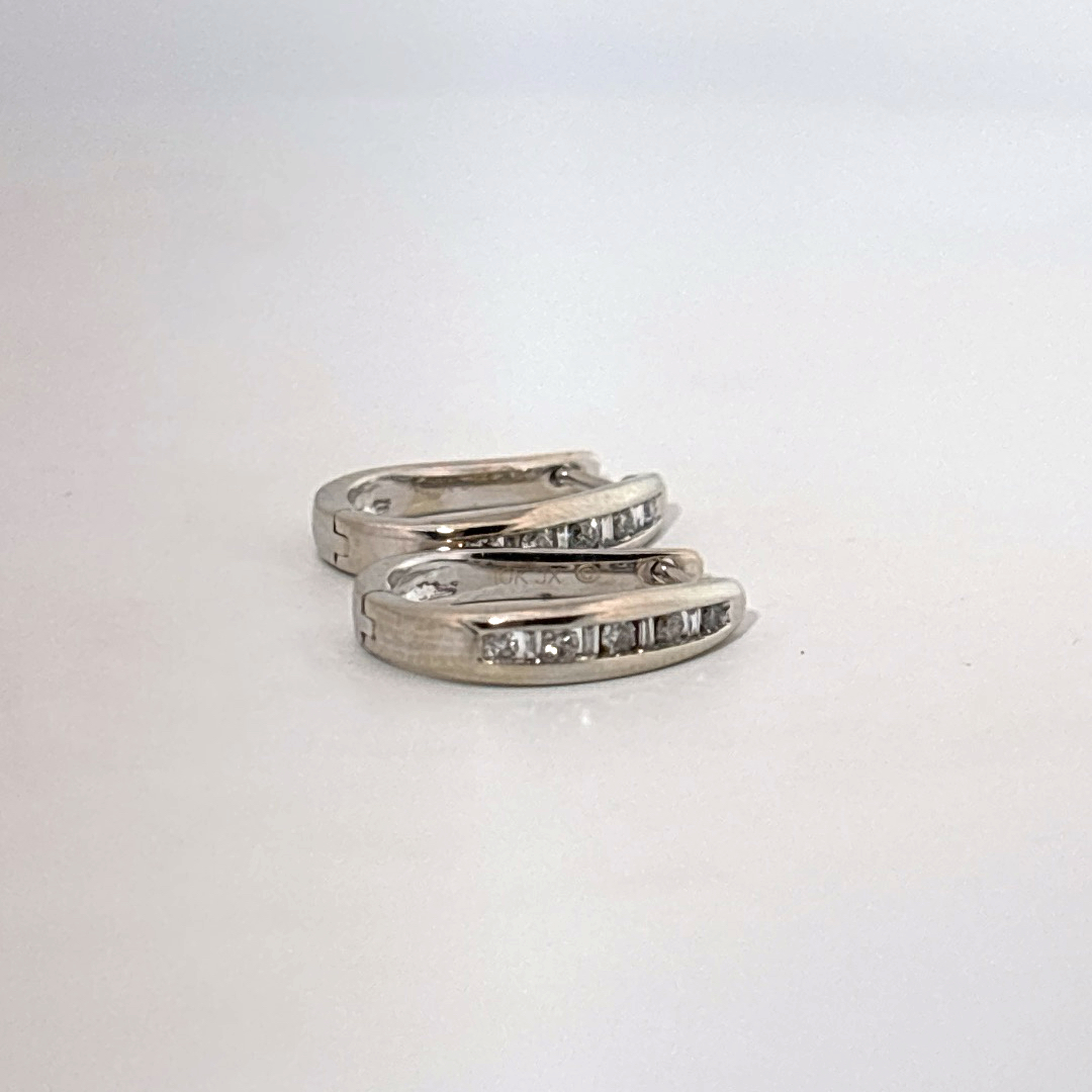 10K White Gold Earrings, set with Channel-Set Round Diamonds, Female.