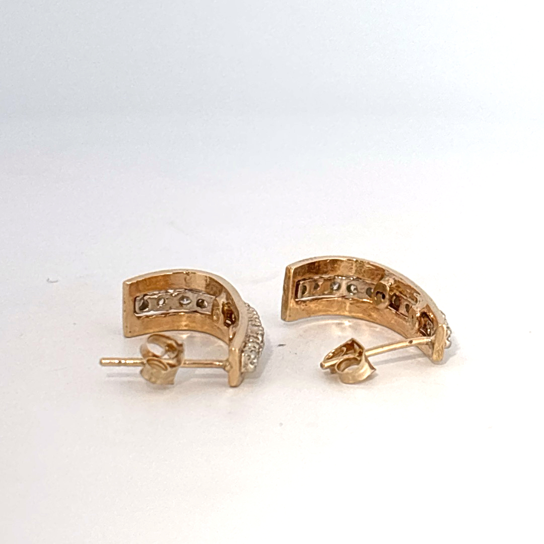 14K Yellow Gold Earrings, set with a row of small Round Diamonds.