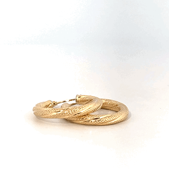 18K Yellow Gold Textured Hoop Earrings, 1.95g, Female
