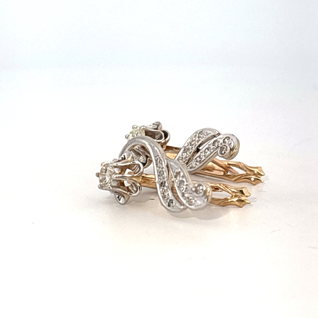 14K Dual White/Yellow Gold Earrings, set with Brilliant Cut Diamonds (F, VS2), 5.43g total.