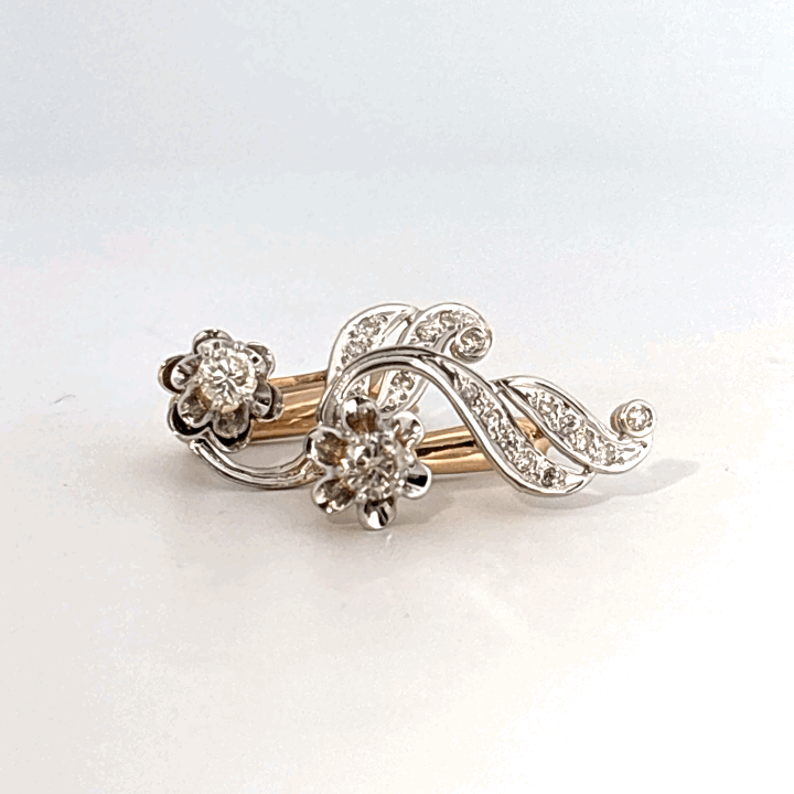 14K Dual White/Yellow Gold Earrings, set with Brilliant Cut Diamonds (F, VS2), 5.43g total.