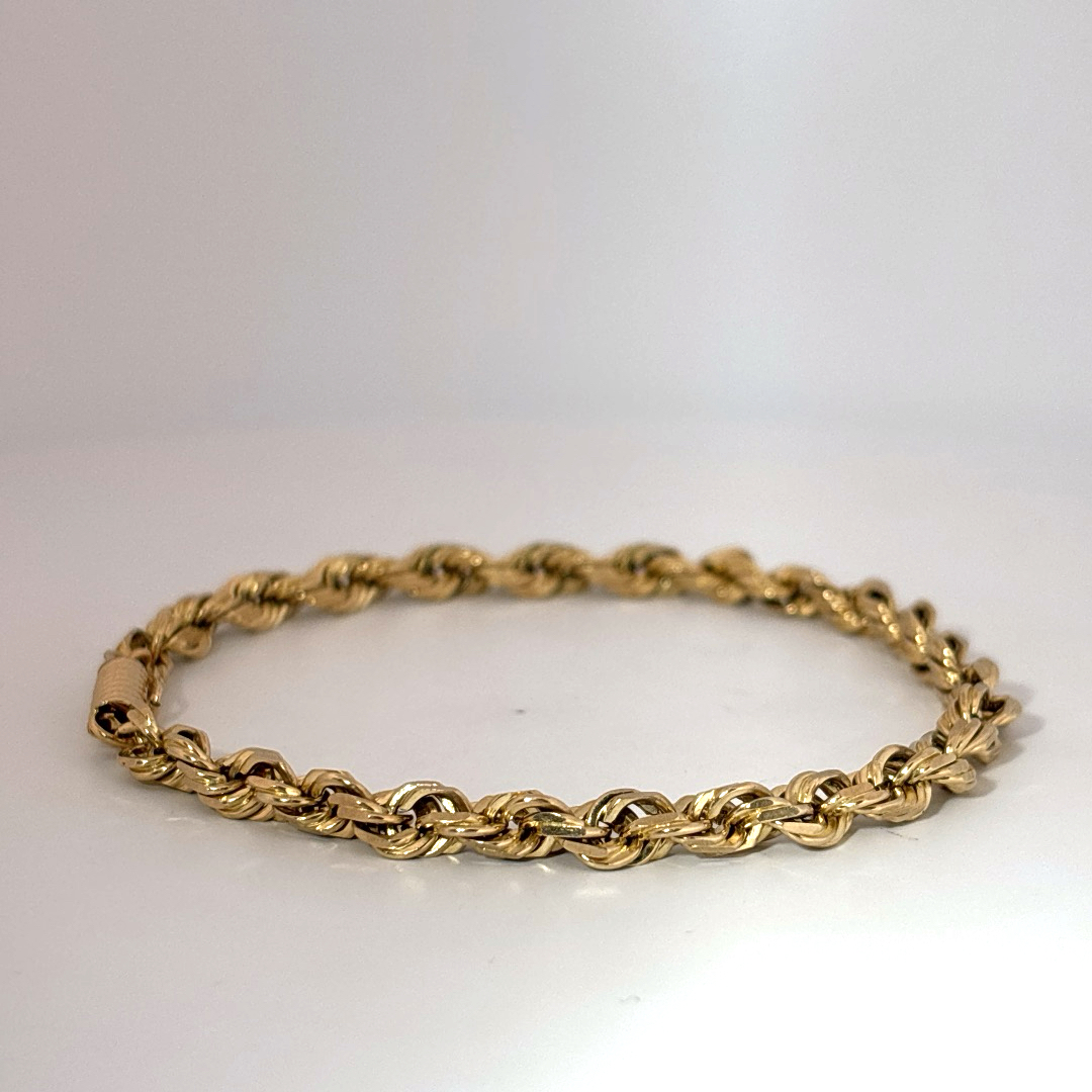 Solid Rope Chain Bracelet, 8 Inches, 4.50mm, 10K Yellow Gold, 13.85G