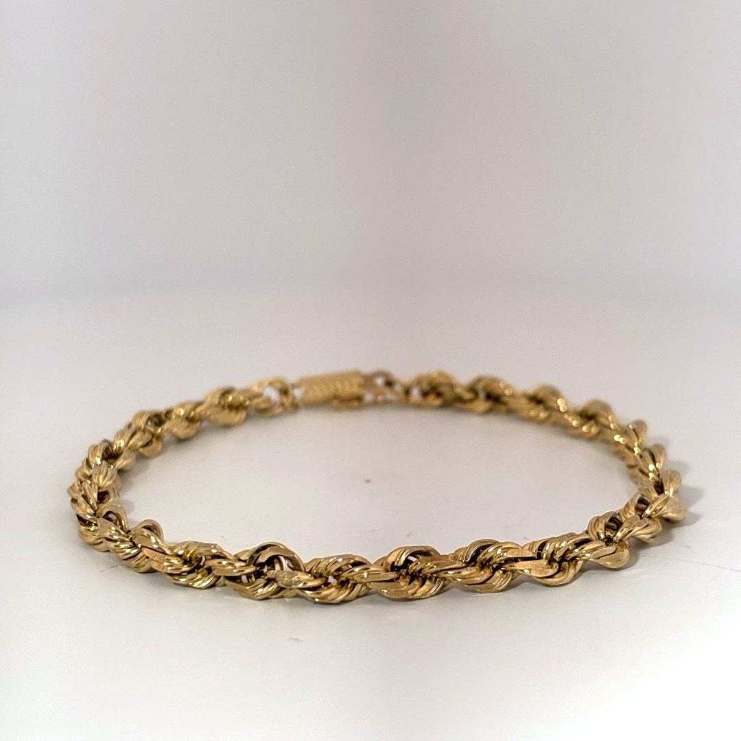 Solid Rope Chain Bracelet, 8 Inches, 4.50mm, 10K Yellow Gold, 13.85G