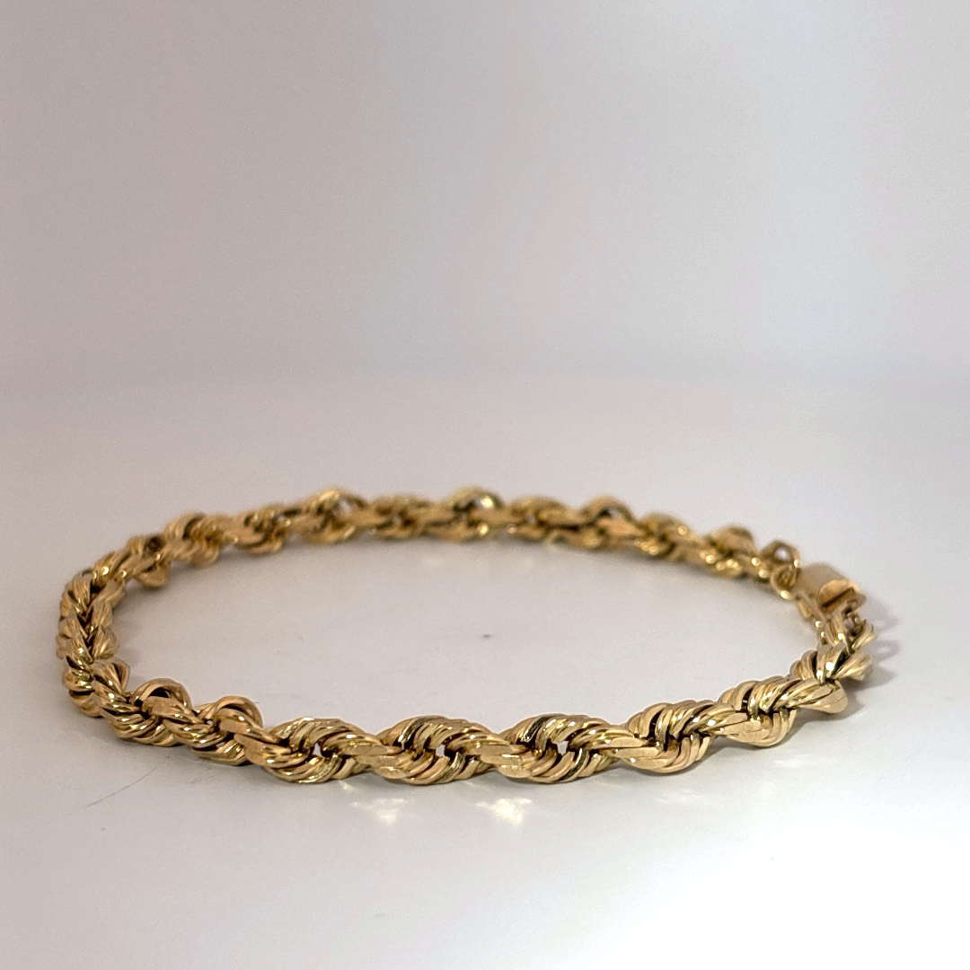 Solid Rope Chain Bracelet, 8 Inches, 4.50mm, 10K Yellow Gold, 13.85G
