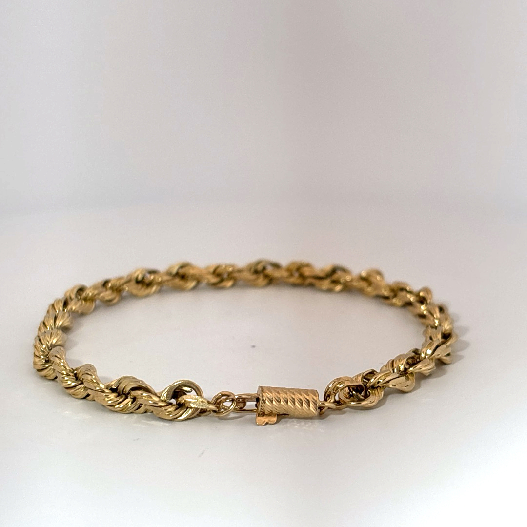 Solid Rope Chain Bracelet, 8 Inches, 4.50mm, 10K Yellow Gold, 13.85G