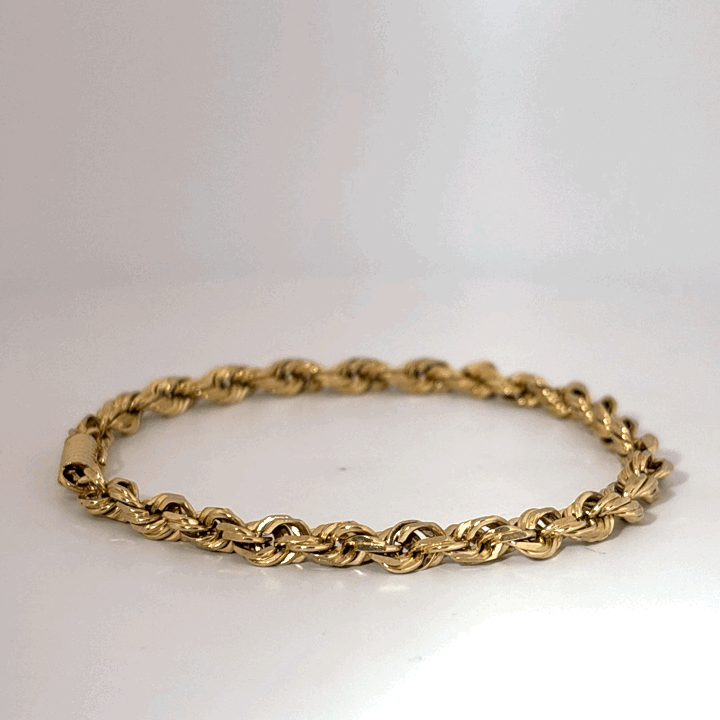 Solid Rope Chain Bracelet, 8 Inches, 4.50mm, 10K Yellow Gold, 13.85G